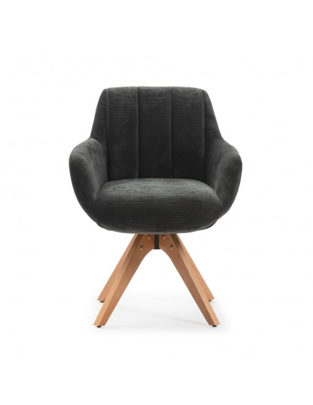 Silla giratoria con brazos LEIRE, tejido en gris y patas de madera