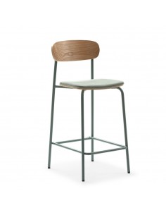 Banqueta moderna Maure 66 em folheado de carvalho, tecido...