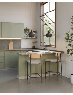 Taburete moderno Maure 66, chapa de roble, tejido taupe y... 2