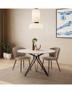 Silla de comedor MEGAN de pana y patas de metal negro 2