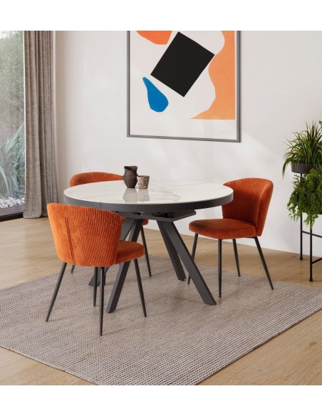 Silla de comedor MEGAN de pana y patas de metal negro