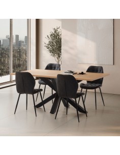 Cadeira design NALU, tecido e pernas de metal preto 2
