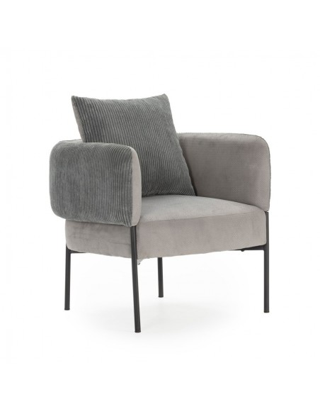 Sillón ARUNI combinado pana y tejido con patas de metal negro