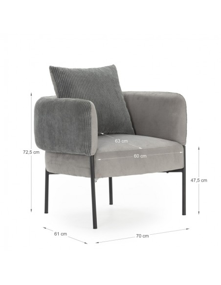 Sillón ARUNI combinado pana y tejido con patas de metal negro