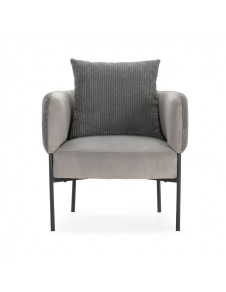 Sillón ARUNI combinado pana y tejido con patas de metal negro