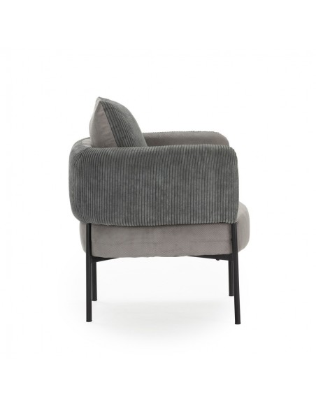 Sillón ARUNI combinado pana y tejido con patas de metal negro