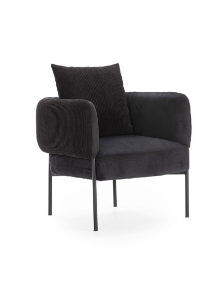 Sillón ARUNI combinado pana y tejido con patas de metal negro