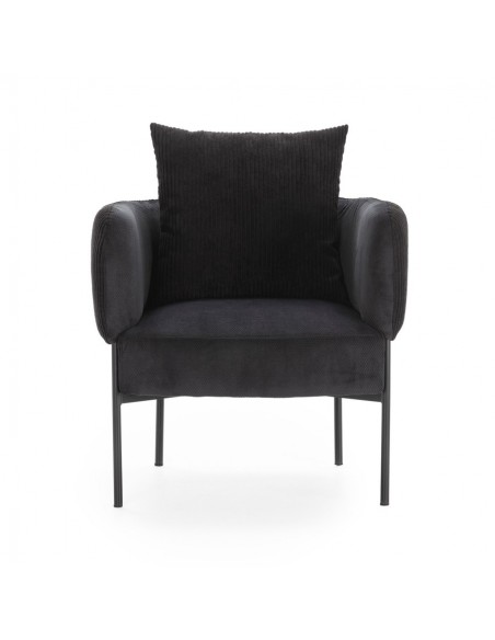 Sillón ARUNI combinado pana y tejido con patas de metal negro