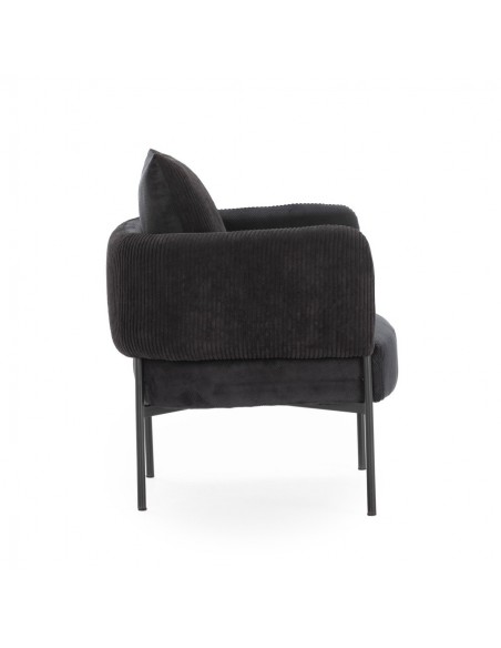 Sillón ARUNI combinado pana y tejido con patas de metal negro