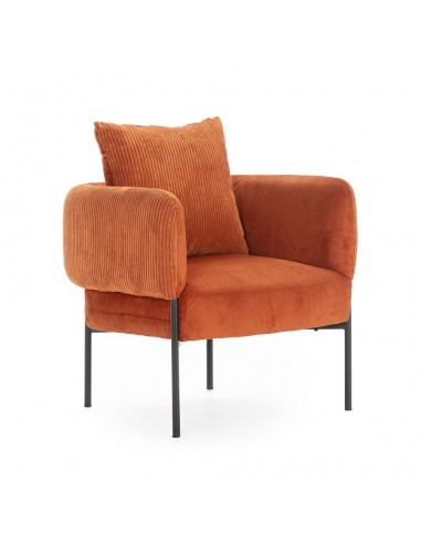 Sillón ARUNI combinado pana y tejido con patas de metal negro