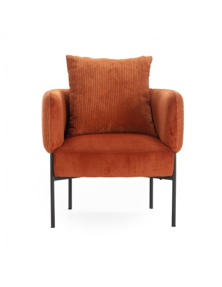 Sillón ARUNI combinado pana y tejido con patas de metal negro