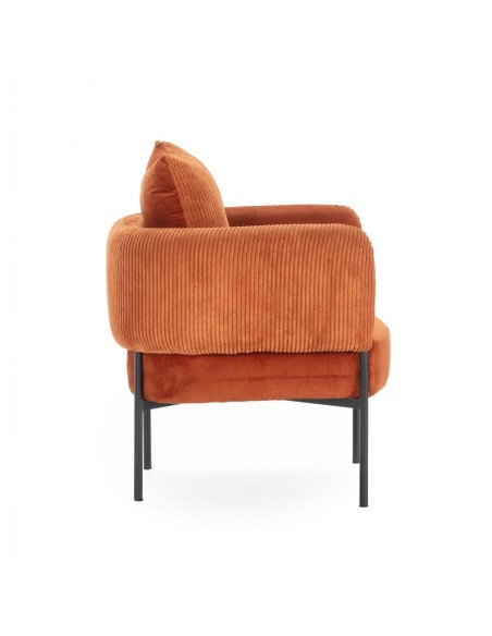 Sillón ARUNI combinado pana y tejido con patas de metal negro
