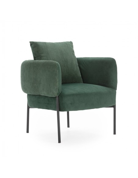 Sillón ARUNI combinado pana y tejido con patas de metal negro