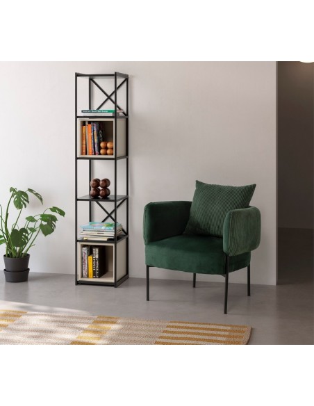 Sillón ARUNI combinado pana y tejido con patas de metal negro