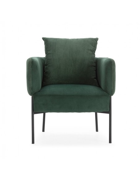 Sillón ARUNI combinado pana y tejido con patas de metal negro