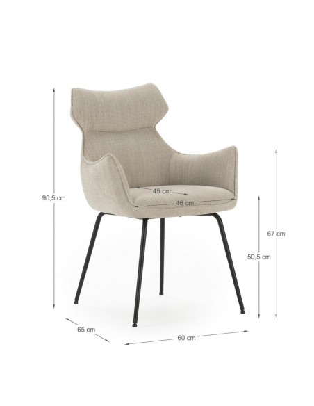 Cadeira com braços design DARA em tecido e metal preto