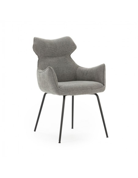 Cadeira com braços design DARA em tecido e metal preto