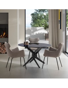 Cadeira com braços design DARA em tecido e metal preto 2