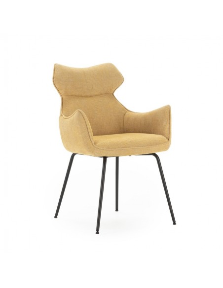 Cadeira com braços design DARA em tecido e metal preto