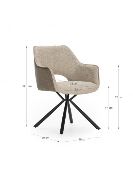 Cadeira com braços design MARIEL, tecido combinado com couro sintético