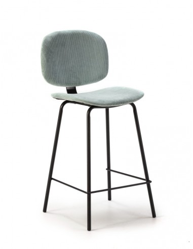 Taburete de estilo retro ARUS 65, tejido pana y metal negro