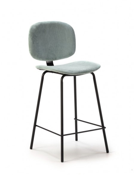 Banqueta estilo retro ARUS 65 tecido veludo cotelê e metal preto