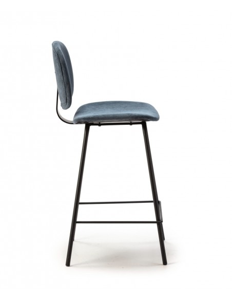 Banqueta estilo retro ARUS 65 tecido veludo cotelê e metal preto