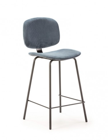 Banqueta estilo retro ARUS 65 tecido veludo cotelê e metal preto