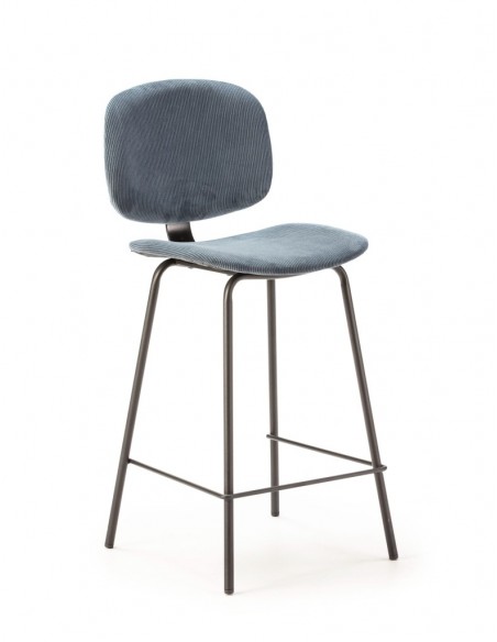 Taburete de estilo retro ARUS 65, tejido pana y metal negro