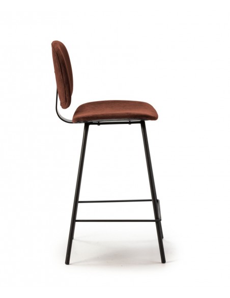 Banqueta estilo retro ARUS 65 tecido veludo cotelê e metal preto