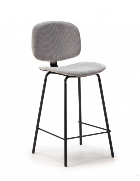 Taburete de estilo retro ARUS 65, tejido pana y metal negro