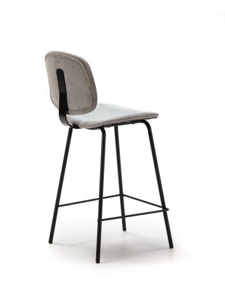 Taburete de estilo retro ARUS 65, tejido pana y metal negro