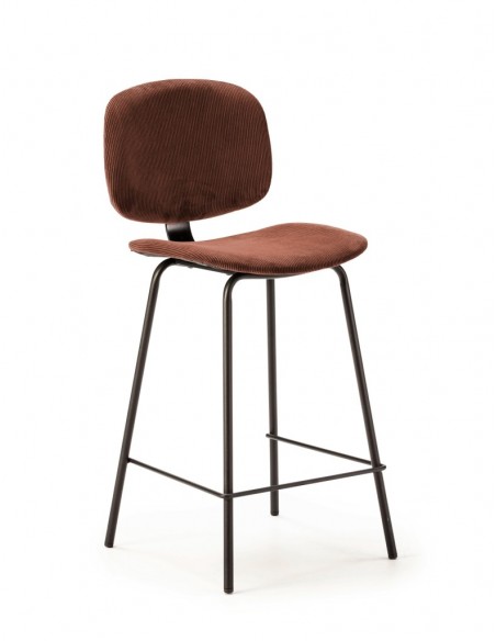 Taburete de estilo retro ARUS 65, tejido pana y metal negro