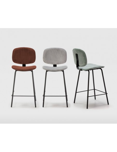 Taburete de estilo retro ARUS 65, tejido pana y metal negro