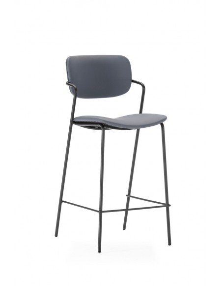 Banqueta moderna MAURYN 66 em couro sintético e metal preto