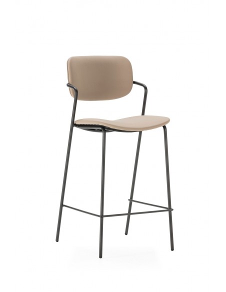 Taburete moderno MAURYN 66 de piel sintética y metal negro