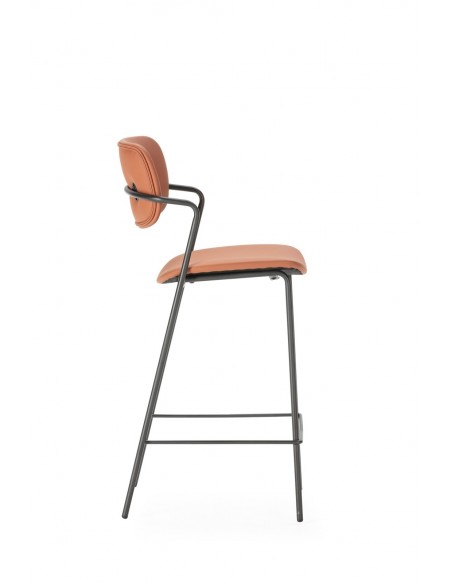 Taburete moderno MAURYN 66 de piel sintética y metal negro