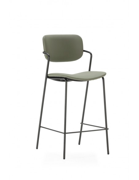 Banqueta moderna MAURYN 66 em couro sintético e metal preto