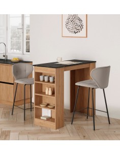 Taburete de diseño MAURA 66, piel sintética y metal negro 2