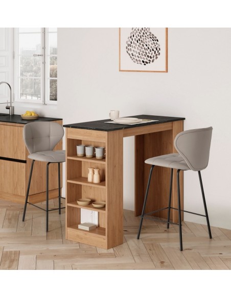 Taburete de diseño MAURA 66, piel sintética y metal negro