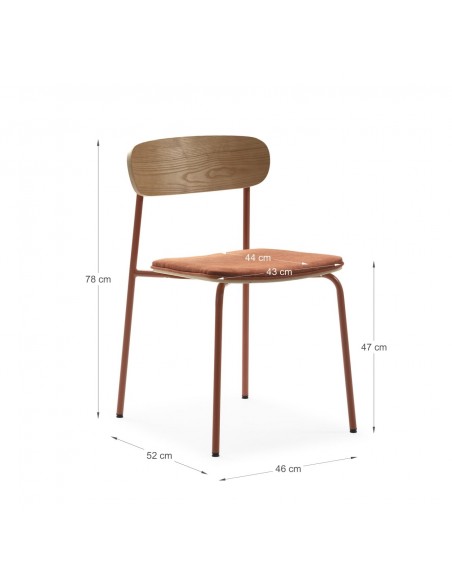 Silla moderna Maure de chapa de roble, tejido teja y metal con acabado teja