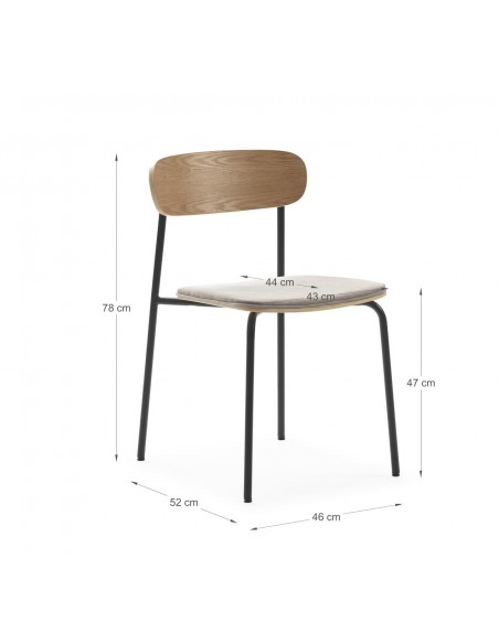 Silla moderna Maure de chapa de roble, tejido taupe y metal con acabado negro