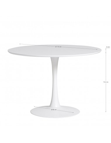 Mesa redonda Oda 110, MDF e metal lacado branco