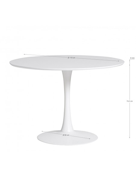 Mesa redonda Oda 110 cm. MDF y Metal lacado blanco.