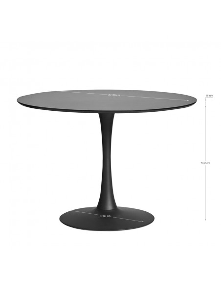 Mesa redonda Oda 110 cm. Estructura metal negro, sobre de DM lacado negro.