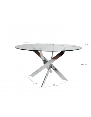 Thur 140 Mesa redonda de cristal, patas metal...