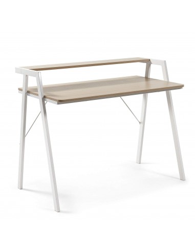 AARHUS Escritorio 115x60 melamina roble gris, metal blanco.