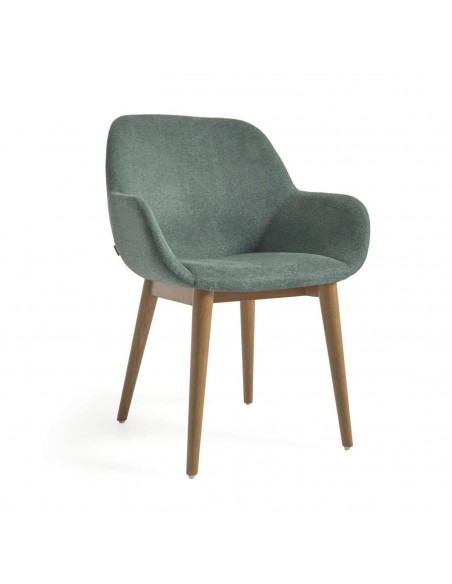 Outlet Silla Konna verde y patas de madera maciza de fresdo oscuro
