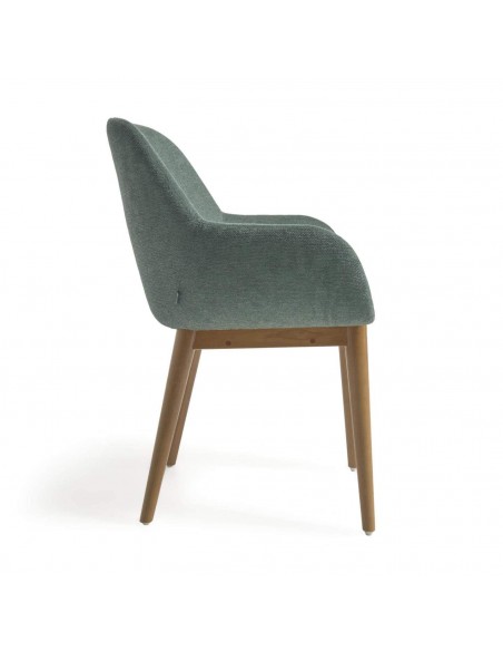 Outlet Silla Konna verde y patas de madera maciza de fresdo oscuro