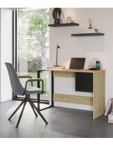 Escritorio minimalista NELA 110 x 50 en negro con roble y metal negro